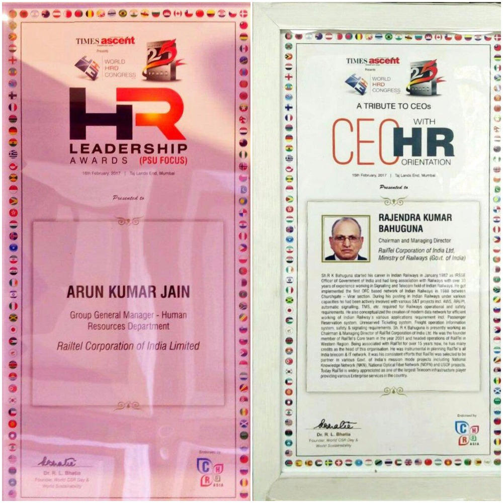 RailTel has bagged the HR Leadership Award